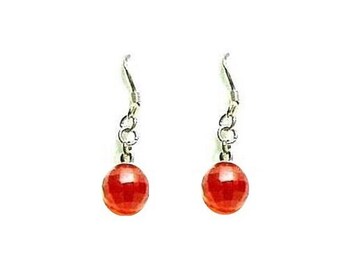 Faceted Carnelian Earrings, 925 Silver Ear Wires