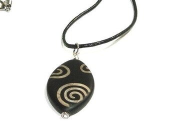 Agate Pendant, Black  Leather Necklace, Unisex Jewelry