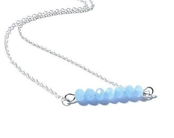 Blue Chalcedony Bar Pendant,  925 Silver Chain
