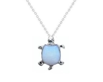 Opalite Turtle Pendant, 925 Silver Chain