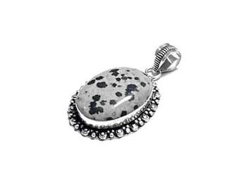 Dalmatian Jasper Pendant, Sterling Silver Chain