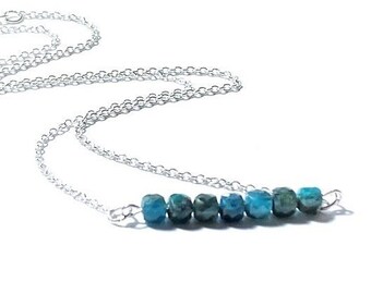Apatite Horizontal Bar Pendant, 925 Silver Chain