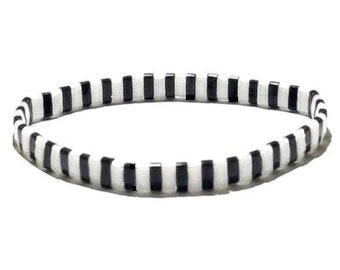 Black & White Tila Tile Bracelet, Glass Tile Bracelet, Stretch Bracelet