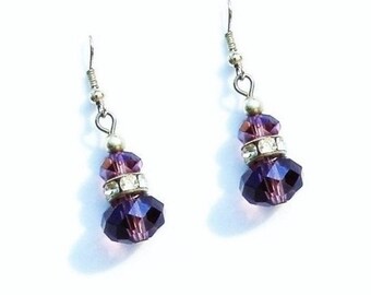 Purple Crystal Earrings,  Sterling Silver Ear Wires