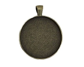 5 Pendant Trays, Antique Bronze,Holds 25mm Cabochons,30x27mm, Blank Round Trays