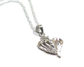 Sterling Silver CZ Heart Pendant: Hashtag Love, 30mm