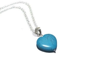 Turquoise Heart Pendant, 925 Silver Chain