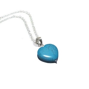 Turquoise Heart Pendant, 925 Silver Chain