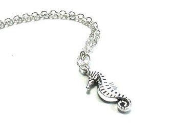 Silver Seahorse Pendant Necklace, 925 Silver Chain