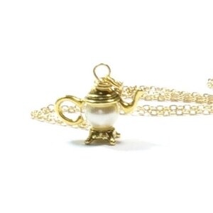 Teapot Pearl Pendant ,  Gold  Filled Chain