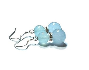 Aquamarine Earrings: Sterling Silver, Swarovski Crystal Rondelles