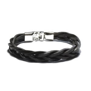 Men&#39;s Braided Dark Brown Leather Bracelet: Stainless Steel Clasp, 9 Inch