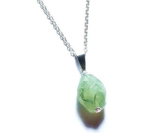 Natural Prehnite Pendant, 925 Silver Chain