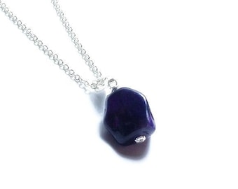 Genuine Amethyst  Pendant, 925 Silver Chain