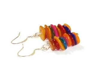Mixed Color Mother Of Pearl Earrings, Sterling Silver Ear Wires