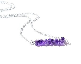 Amethyst Bar Pendant Necklace, 925 Silver Chain