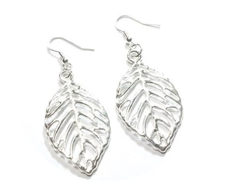 Silver  Leaf  Earrings , 925 Silver Ear Wires