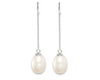 Freshwater Pearl Drop Earrings,  Pearl Dangle Earrings , 925 Silver Ear Wires, 9MM White Pearls