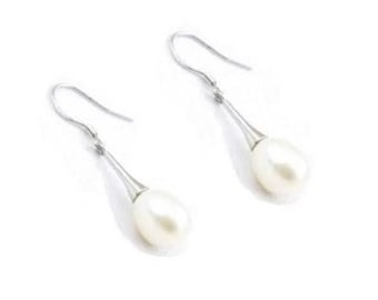 Sterling Silver Pearl  Earrings, 925 Silver Ear Wires