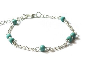 Sterling Silver Turquoise  Bead Chain