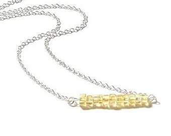 Citrine Horizontal Bar Pendant, 925 Silver Chain
