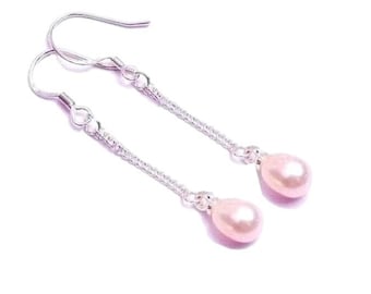 Freshwater Peach Pearl Earrings, 925 Silver Ear Wires