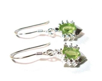 Genuine Peridot Earrings , 925 Silver Ear Wires