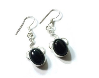 Sterling Silver Black Onyx Earrings, 925 Silver Ear Wires