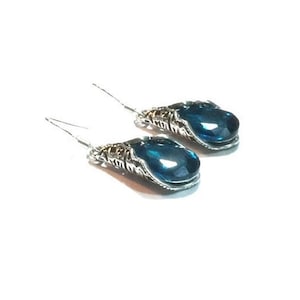 Bermuda Blue Teardrop Crystal Earrings, 295 Silver Ear Wire