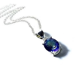 Blue Topaz Pendant, 925 Silver Chain