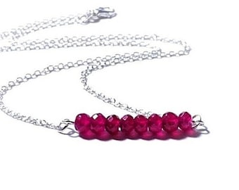 Pink Chalcedony Horizontal Bar Necklace,  925 Silver Chain