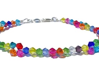 Multi-color Crystal Bracelet, Sterling Silver Clasp