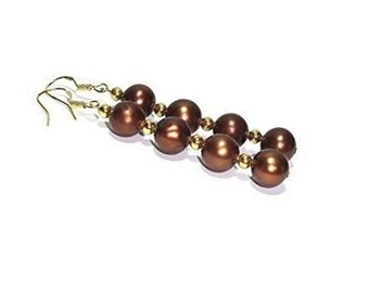 Bronze Pearl Earrings, Vermeil Ear Wires, Gold Plated Over 925 Sterling Silver