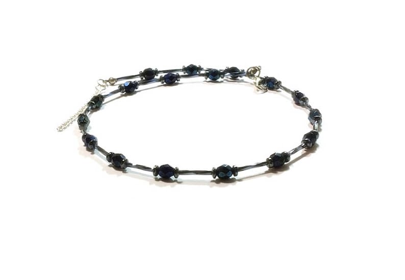 Metallic Black Faceted Crystal /& Hematite Beaded Necklace