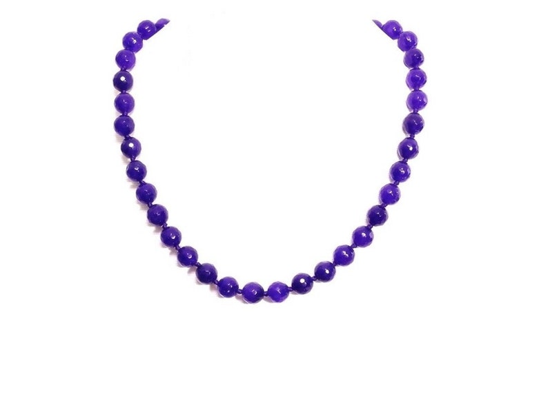Hand Knotted Necklace Faceted Amethyst Beaded Necklace