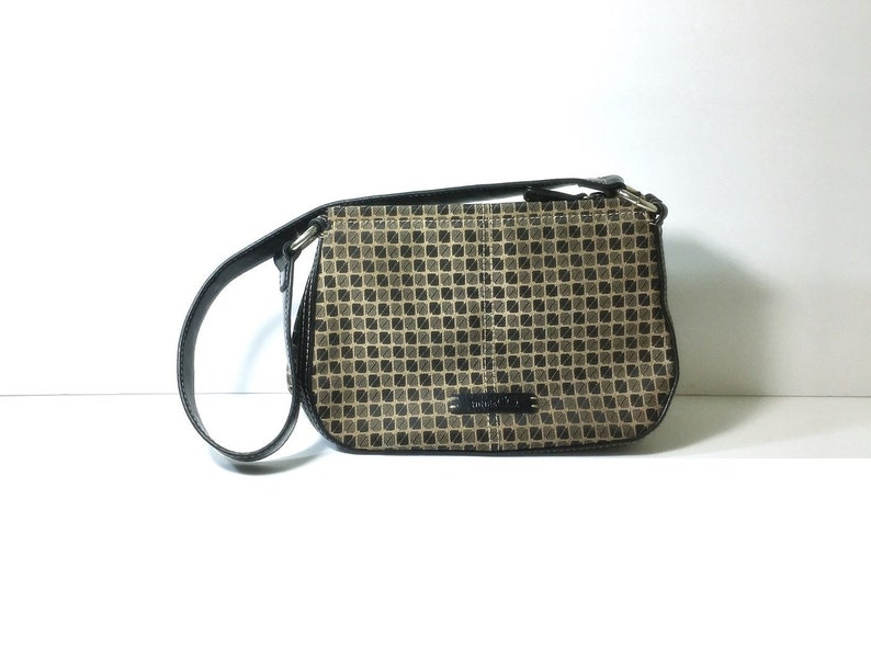 Black And Natural Shoulder Bag Handbag Canvas With Leather Trim Purse Women/'s Nine /& Co