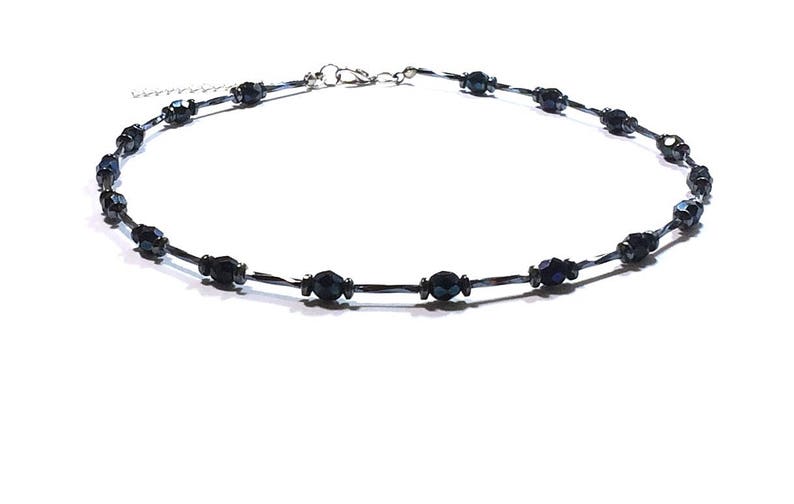 Metallic Black Faceted Crystal /& Hematite Beaded Necklace