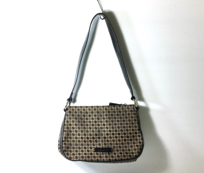 Black And Natural Shoulder Bag Handbag Canvas With Leather Trim Purse Women/'s Nine /& Co