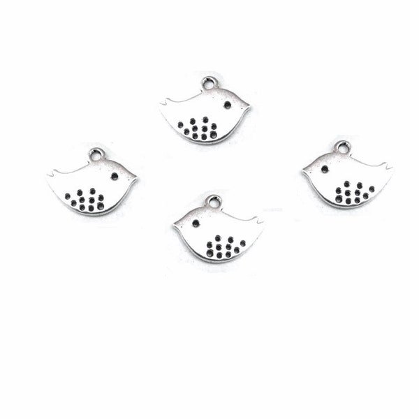 16MM  Silver  Sparrow  Bird  Charms    12 Pcs