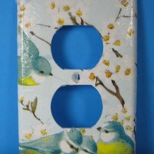 Blue Birds on a branch  Double Electric Outlet Cover Plate