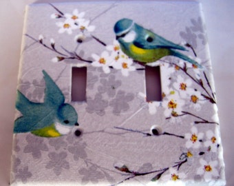 Lovely Blue birds switchplate Double toggle