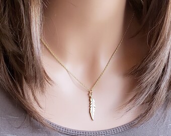 Gold feather necklace minimalist necklace gift for her birthday gift bohemian jewelry boho necklace boho minimalist