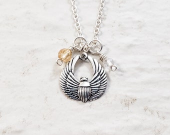 Scarab necklace silver egyptian beetle necklace egyptian jewelry mythology jewelry scarab jewelry