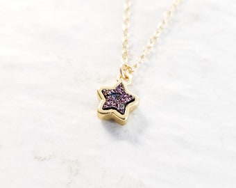 Purple crystal star necklace gold star necklace tiny star necklace minimalist star necklace dainty necklace star charm necklace