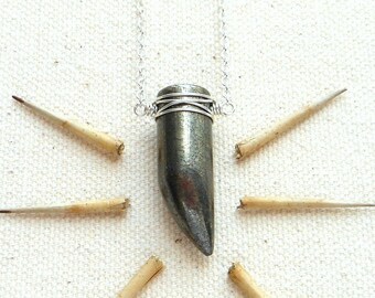 Pyrite tusk necklace bohemian jewelry long pendant necklace mens necklace boho jewelry horn necklace crystal point pyrite necklace