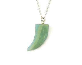 Jade tusk necklace bohemian gift for dad sterling silver green jade pendant necklace mens crystal necklace