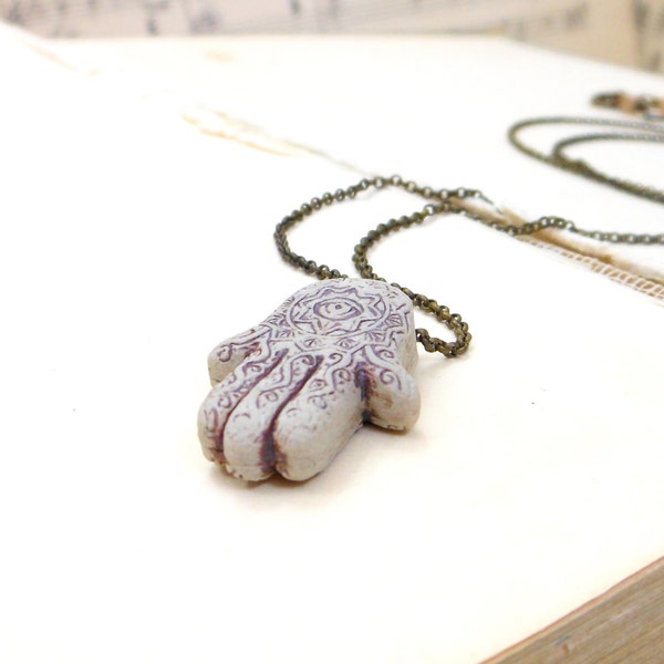 Hamsa hand necklace with evil eye for protection, hand of fatima