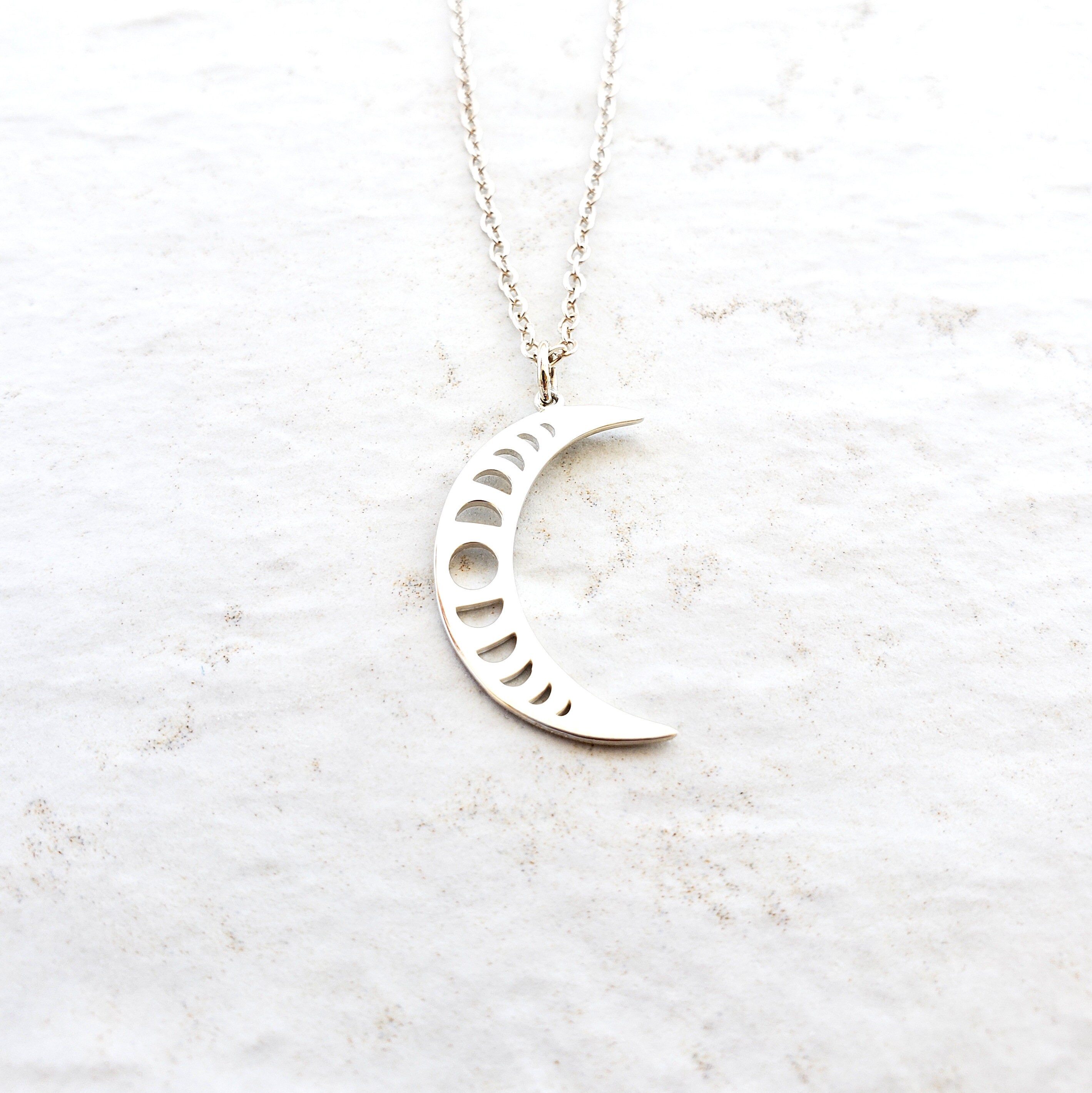 Sterling Silver Moon Phase Necklace Crescent Moon Pendant - Etsy