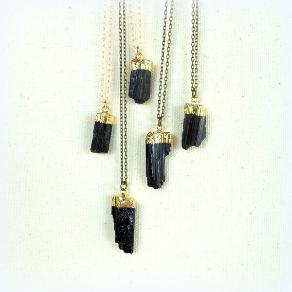 Tourmaline necklace gold dipped raw black tourmaline necklace gold filled necklace mineral specimen raw crystal