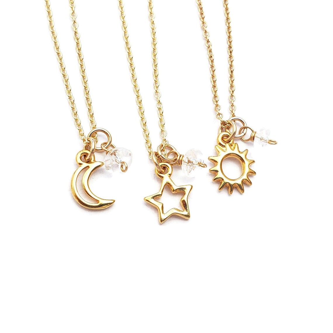 Best friend sun moon star necklaces 3 best friend necklace set | Etsy